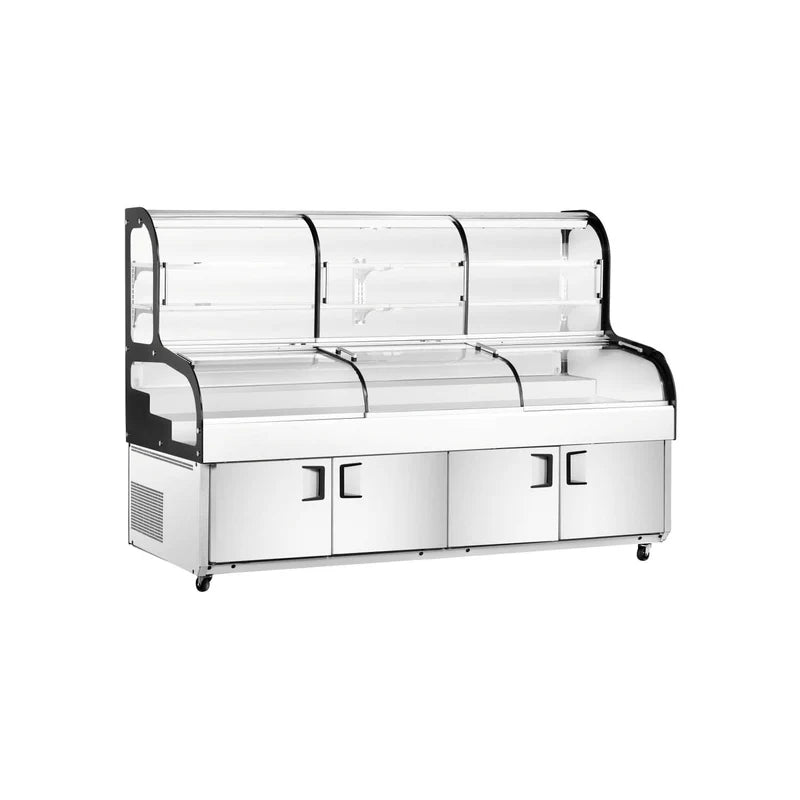 Commercial six-step ice display table with bottom four-door storage.