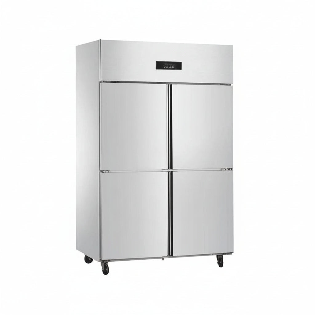 Commercial standard static cooling four-door kitchen refrigerator.