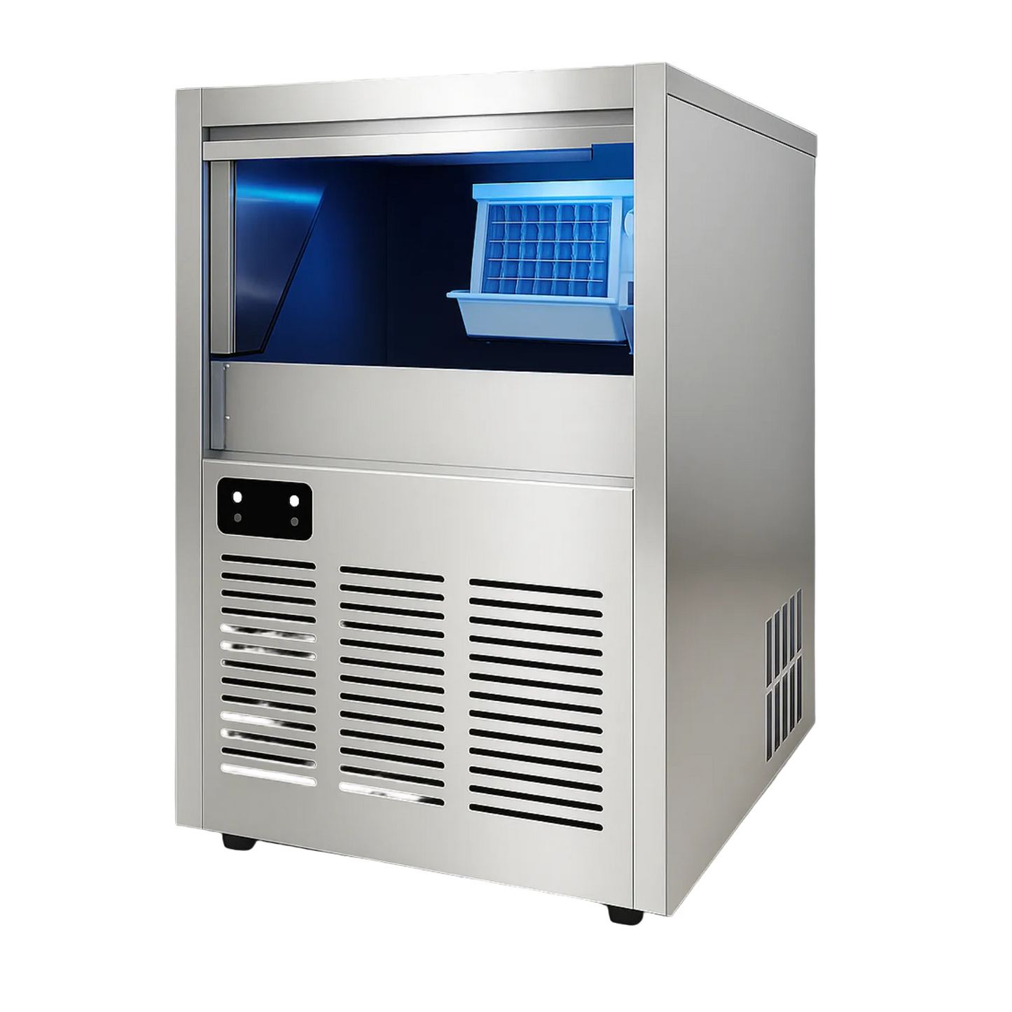 Commercial floor standing ice maker with 30kg to 60kg capacity.