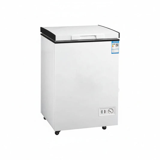 Commercial single temperature chest freezer with single hard top lid.