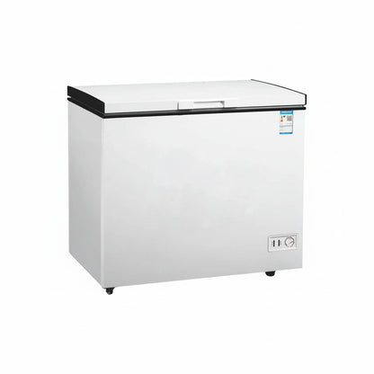 Commercial single temperature chest freezer with single hard top lid.
