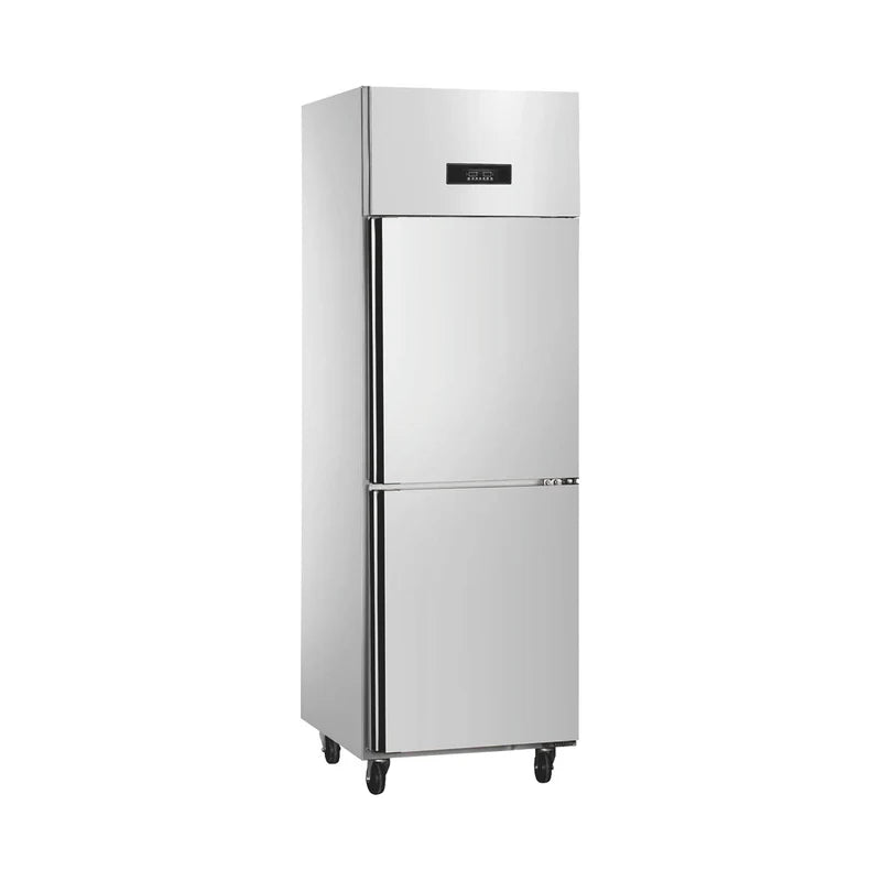 Commercial standard static cooling two-door kitchen refrigerator.