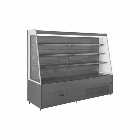 Commercial plug-in type semi-height cabinet air curtain chiller freezer in grey.