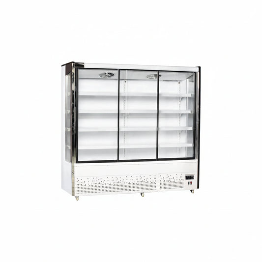 Commercial plug-in type fruit and vegetable cabinet air curtain chiller.